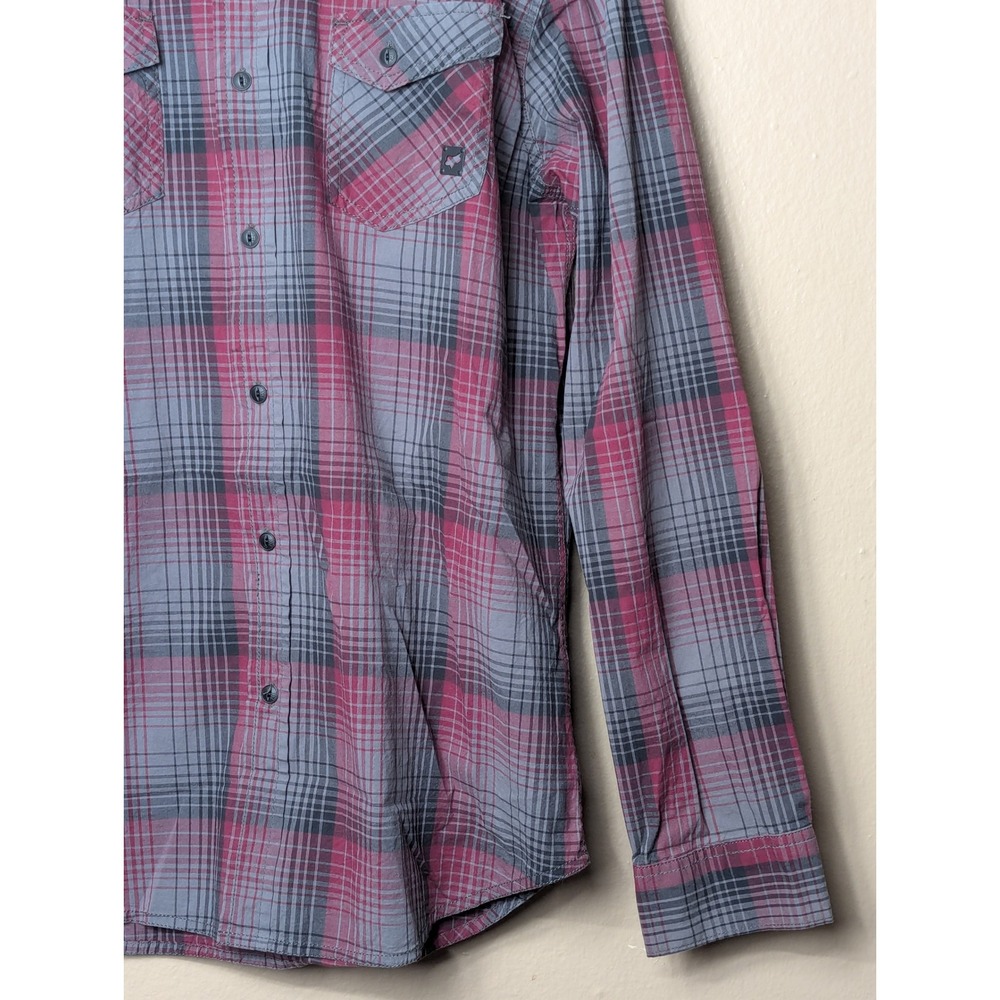 Fox Racing Button Down Shirt Mens L Burgundy Grey Plaid Heritage Forged 17302 - Picture 10 of 15